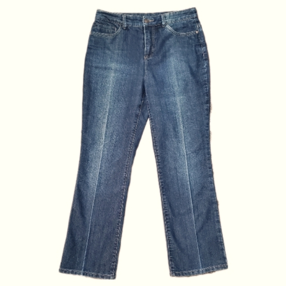Christopher & Banks Signature Slimming med wash studded pocket boot cut jeans